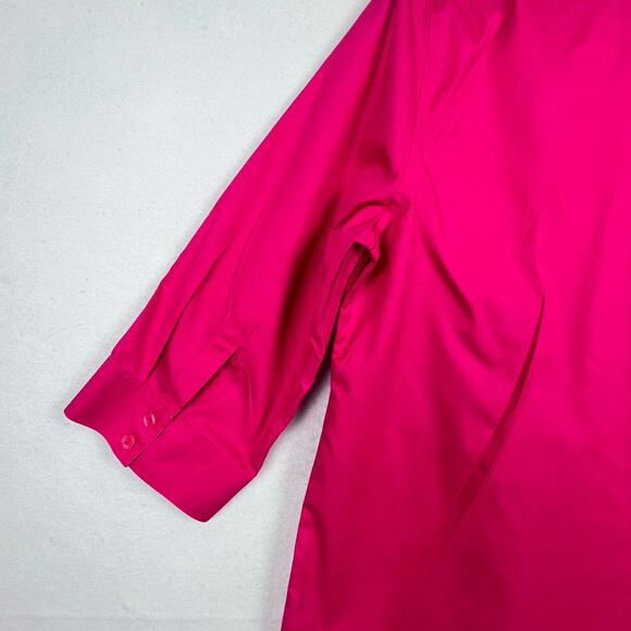 Chicos 2 Large No Iron Cotton Hidden Button Up Raspberry Hot Pink Women’s Blouse - Picture 6 of 12